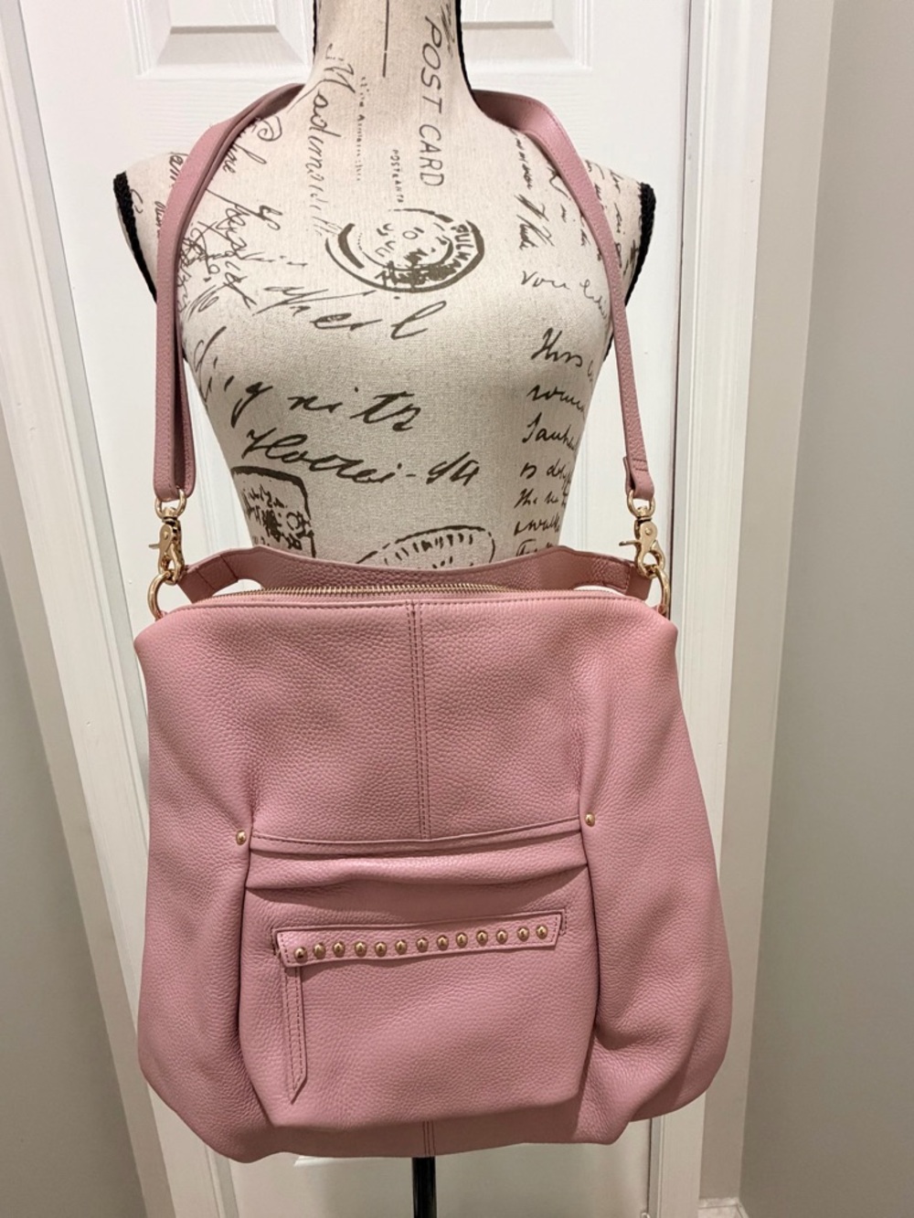 LAGGO Blush Pink Pebbled Leather Shoulder Bag with Front Pocket